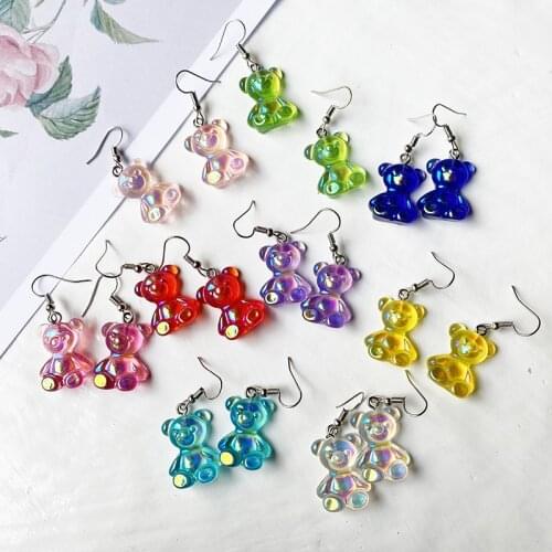 1Pair Drop Earrings Gummy Bear AB color Flatback Resins Creative Dangle Jewelry For Children And Woman