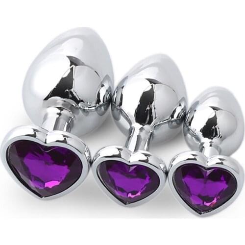 1 piece 90g Dia34 Medium size Heart shape Crystal Metal butt plug Booty Silver alloy Jewelry anal plug Sex toy Product for men