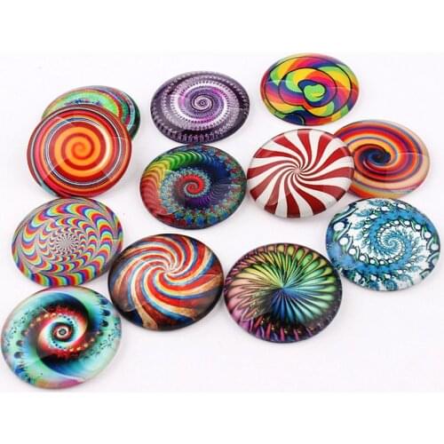 10/12/16/18/20/25mm Mix Color RainbowRound Glass Cabochon Jewelry Finding Cameo Pendant Settings 20pcs/lot