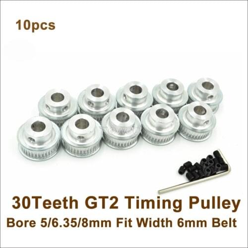 10pcs 30 Teeth 2GT Timing Pulley Bore 5/6.35/8mm Fit 2GT Timing Belt Width 6mm GT2 Belt For 3D Printer 30T 30Teeth GT2 Pulley