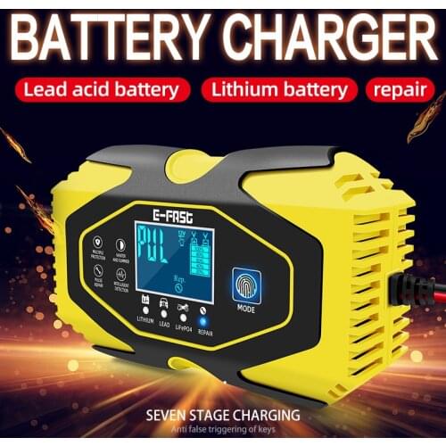 Car Motorcycle Battery Charger Units with Digital LCD Display Screen 12V/6A - 24V/3A Lead-acid Battery Lithium Battery Charger