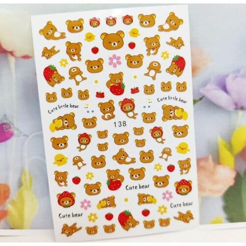 3D Nail Stickers Summer Design Nail Foil Bear Mushroom Strawberry Fashion Glue Sticker for Manicure Cute Nail Art Decoration