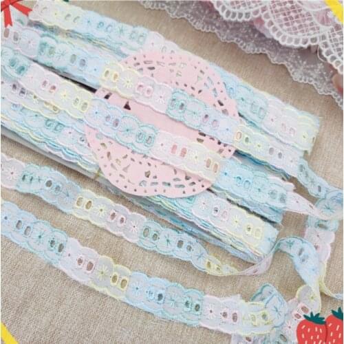 5 Meters/lot Macaron Color Polyester Cotton Lace Cloth Embroidery Lace Fabric DIY Skirt Clothing Accessories 2cm Width