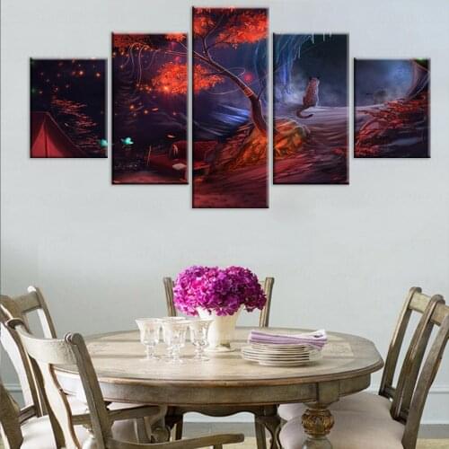 5 Panel Animal Snow Leopard Tent Tree Poster Home Decor Bedroom Canvas Print Painting Wall Art Modular Picture Decor Frame
