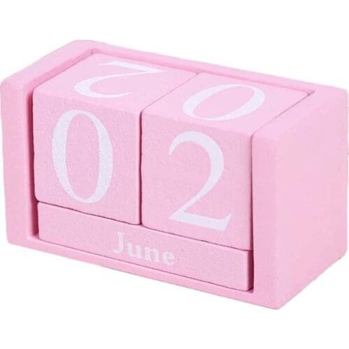 B2RC Vintage Wooden Perpetual Calendar Eternal Blocks Month Date Display Desktop Accessories Photography Props Home Office