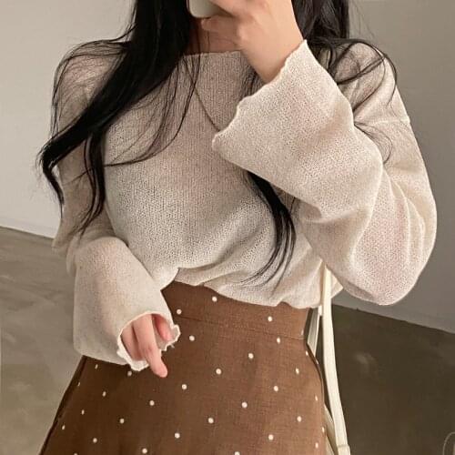 Blusas Blouse 2021 Summer Autumn Thin Lazy Wind Women O-neck Pullover Solid Tops Korean Loose Sunscreen New Lady Clothes 14746