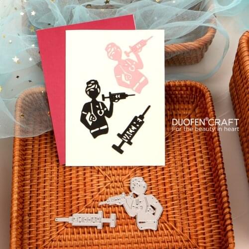 DUOFEN METAL CUTTING DIES nurse vaccine injector stencil DIY Scrapbook Paper Album 2021 new