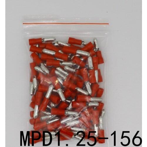 MPD1.25-156 MPD1-156 100PCS Bullet Shaped male Insulating Joint Wire Connector Electrical Crimp Terminal AWG22-16 MPD