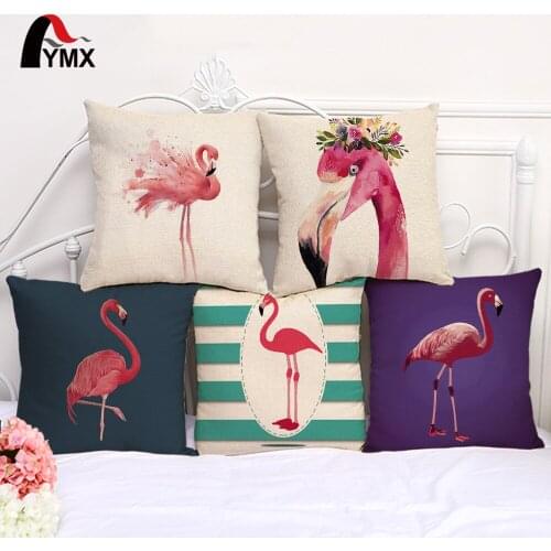 Retro Flamingo Print Cotton and Mats Sofa Cushion Cover Pillowcase Home Office Cafe Pillow Case Decor Decorative
