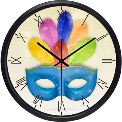 Carnival feather mask Wall Clock The New Home Decoration Coffee Indoor/Outdoor Wall Clock Trendy Hard Retro Clock