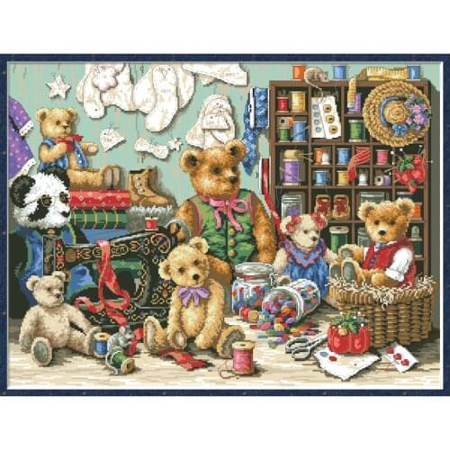 Bear Family Counted Cross Stitch Patterns Embroidery Kits Needlework Printed Canvas 11CT 14CT DIY Craft Set Home Decor Paintings