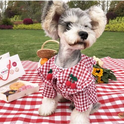 Small dog checkered shirt summer thin Pomeranian Corgi Shiba Inu Teddy Schnauzer pet outfit