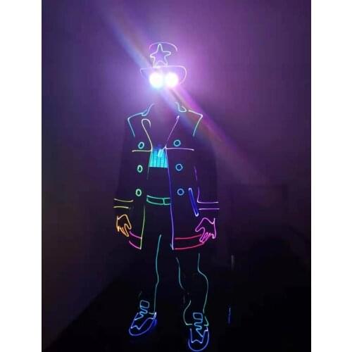 Tron legacy burning man light up suit LED costume Halloween Cosplay Fiber optical dance outfit Luminous clothing Disco DJ