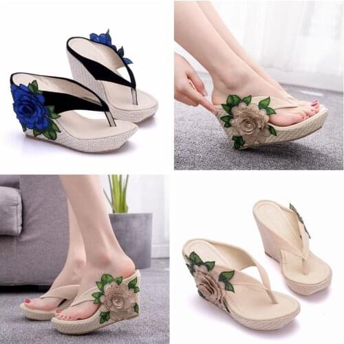 Akexiya Summer High Heel Slippers Woman Slippers Lady Home Slippers Casual Beach Flip Flops Thick Bottom Sandals Women Shoes