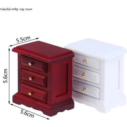 Simulation Wood Bedside Drawer Cabinet Doll House Bedroom Decor1:12 Dollhouse Miniature Furniture Toys