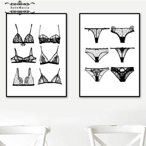 Fashion Sexy Lace Ladies Underwear Panties Poster and Prints Wall Art Canvas Painting Nordic Wall Pictures for Bathroom Decor