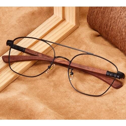 Men Women Oversized Wood Retro Fashion Ultralight Double-Bridge Custom Made Myopia Glasses -1 to -6 Reaing Glasses +1 to +4