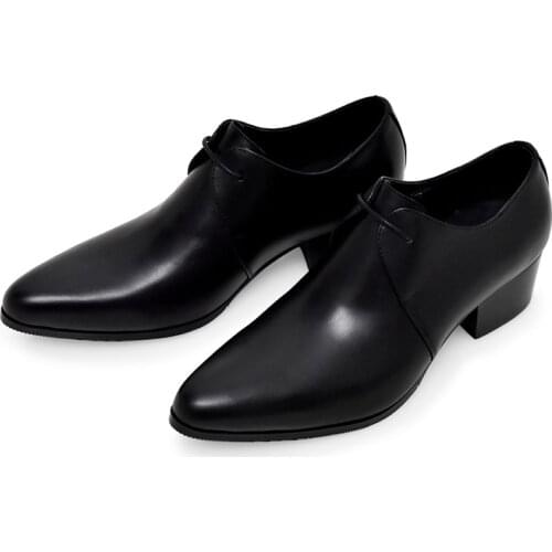 Hight End Men Real Leather High Heel Shoes Man Thick Heel OXfords Height Increasing Wedding Shoes Trendy Heighten Shoes