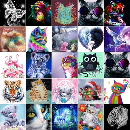 QIZITENG Diamond Painting Full Square/Round Tiger Cat Animal Embroidery Cross Stitch Kit Mosaic Home Decoration Gift Promotion