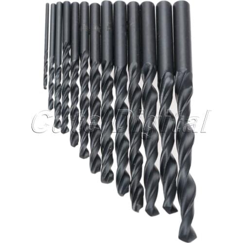 13pcs 1.5-6.5mm Twist Drill Bit Set Titanium Coated High Speed Steel Drill Woodworking Tools Drill Accessories W/ 1/4" Hex Shank