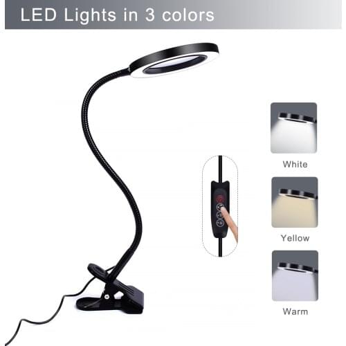 USB Live Lamp Loupe Desk Top Clip-on Illuminated Reading Magnifying Glass Flexible Table Clip Led Repairing Magnifier 3X 5X