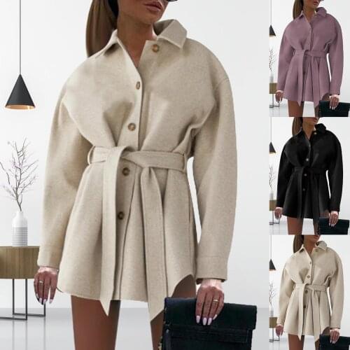 New Streetwear Coat V-neck Warmth Drawstring Woolen Coat Outwear Women Formal Office Overcoat for Work