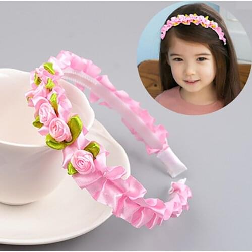 Fashion Sweet Colorful Flower Bride Childrens Wedding Hair Accessories Plastic Hoop Girls Hair Band Rope Headband Gifts