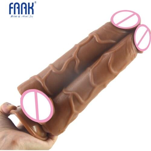 FAAK Huge Siamese Dildo Realistic Clear Blood Vein Big Double Penis with Suction Cup Sex Toys for Women Erotic Products Sex Shop