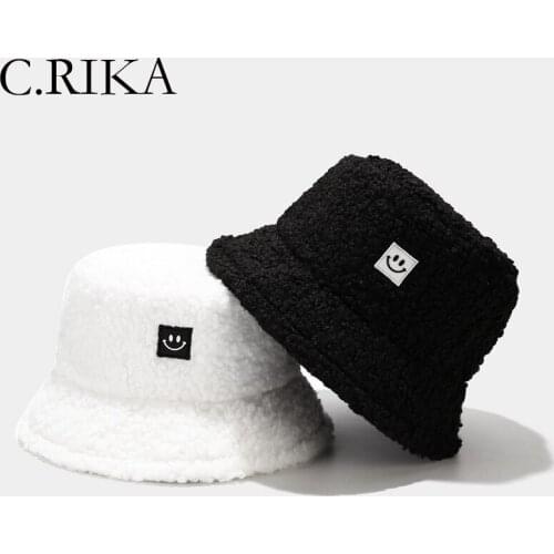 Autumn Winter Teddy Cashmere Smile Face Bucket Hat Women Men Outdoor Fashion Warm Fisherman Hat Bob Ladies Girl Travel Panama