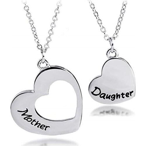 2 Pcs/set Mother and Daughter Heart-Shaped Hollow Female Pendant Necklace for Women Girls Fashion Family Love Mothers Day Gift