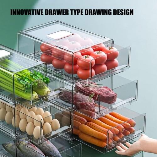 Refrigerator Transparent Drawer Fridge Storage Box Keep Fresh Stackable Cabinet Food Vegetables Fruit Meat Organizer Box