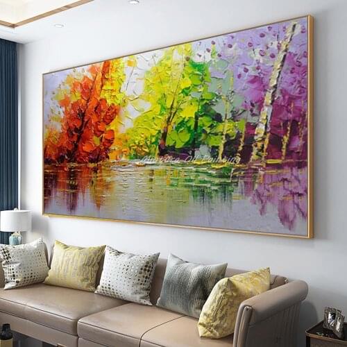 Hand-painted Modern Home Decor Wall Art Picture Four Seasons Of A Tree Thick Palette Knife Oil Painting On Canvas No Frame