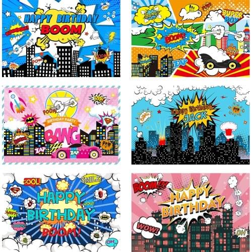 Superhero Cityscape Photography Backdrops Super Hero Birthday Party Kid Photo Background Boy Customized Photocall Photo Studio