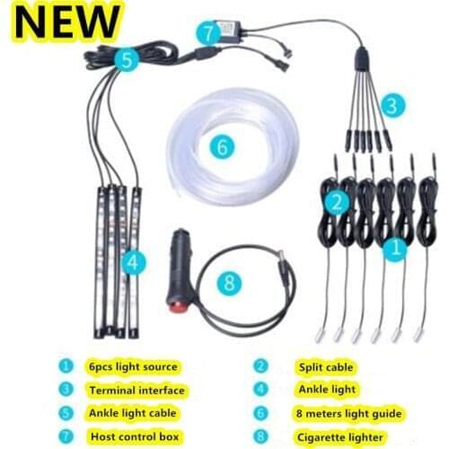 Universal 10 in 1 RGB LED 8M Car Interior Decor Fiber Optical Strip Light by App Control 12V Decorative Atmosphere Lamps RGB