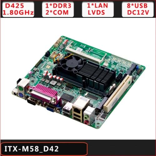 X86 DC12V Mini ITX Aom D425 POS Mainboard With VGA LVDS LPT 2*COM