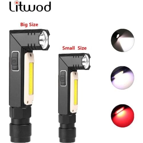 XM-L2 U3 & COB LED Flashlight 3000LM Waterproof Light USB Rechargeable Torch Tail Magnet Work Lamp Rotate Built-in Battery Black