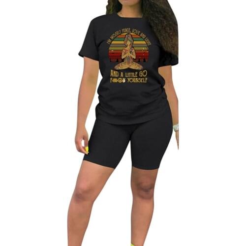 2020 Women Cartoon T Shirt And Biker Shorts Set Two Piece Sweat Suits Lounge Wear Outfits Ensemble Femme