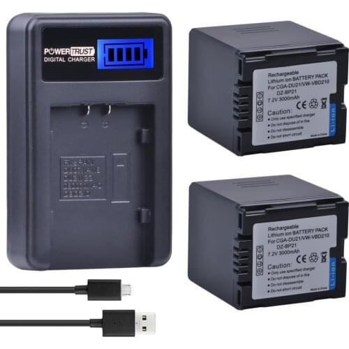 2Pcs CGA-DU21 CGA DU21 Camera Battery + LCD USB Charger for Panasonic NV-GS330 GS400 GS408 GS500 GS508 MX500 PV-GS90 GS120 GS150