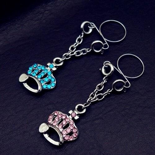 2pcs Sexy Non pierced Clip On Nipple Ring Jewelry Fake Nipple Shield heart crown Dangle Adjustable Body Jewelry