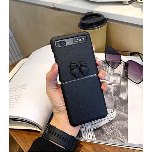 3D Black Bow-knot Lychee Pattern Leather Case For Samsung Galaxy Z Flip /Flip3 5G Shockproof Back Cover