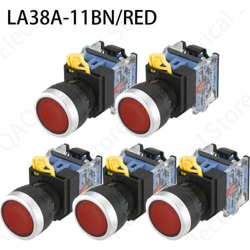 5PCS LA38A-11BN Quality Sliver Contact Push Button Switch On/Off Momentary/Latching 22mm red
