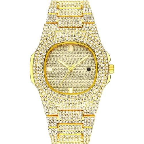 Luxury Casual Men Watch Sliver Rose Gold Crystal Watches Men Diamond Stainless Steel Quartz Wristwatch Dress Business Date Clock