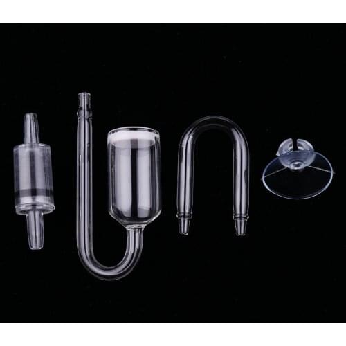 Aquarium CO2 Diffuser, U Shape Aquarium CO2 Diffuser Check Glass Tube Suction Cup Kit