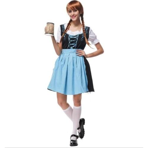Blue Germany Bavaria Oktoberfest beer festival work clothes Costume Halloween Carnival Party Cosplay Fancy short dress A041