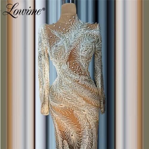 Illusion Long Sleeves Formal Dubai Evening Dresses 2021 Plus Size Robe De Soiree Prom Dresses Mermaid Arabic Muslim Party Gowns