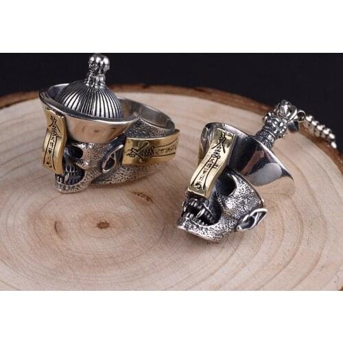 925 Sterling silver color restoring ancient ways process character of Taoism zombie male money skull pendant Thai silver ring