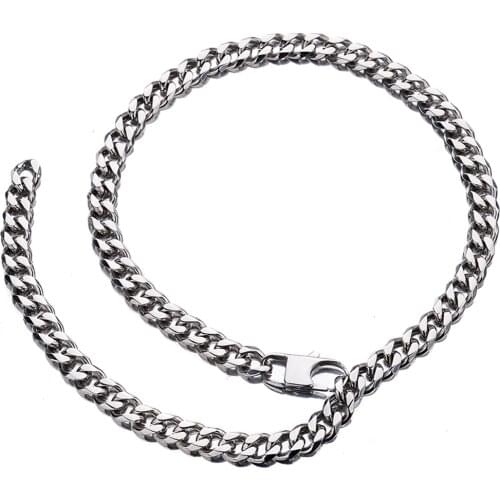 Silver Color Womens Mens Cuban Link Chain Style 10mm Adjustable Choker Leash Hip Hop Shin Light Slim Miami Stainless Steel Curb
