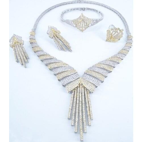 2020 NEW FASHION luxury vintage crystal CZ zircon necklace earring bracelet ring set wedding banquet bridal dressing jewelry set