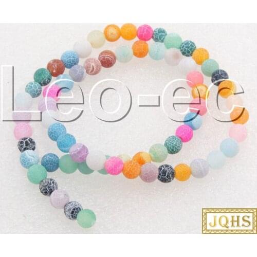 Natural 6mm round Multicolor Matte Crackle Agates Loose Strand For Jewelry Making 15" v1347