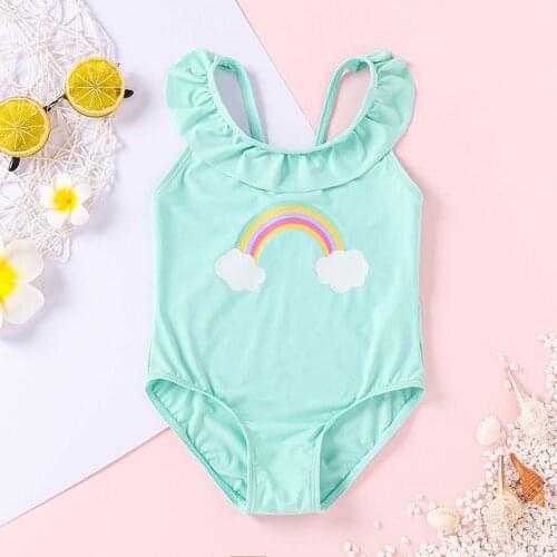 Toddler girl bathing suit Summer Sleeveless Solid Color Rainbow Print swimsuit girls One-piece Swimsuit maillot de bain fille E2